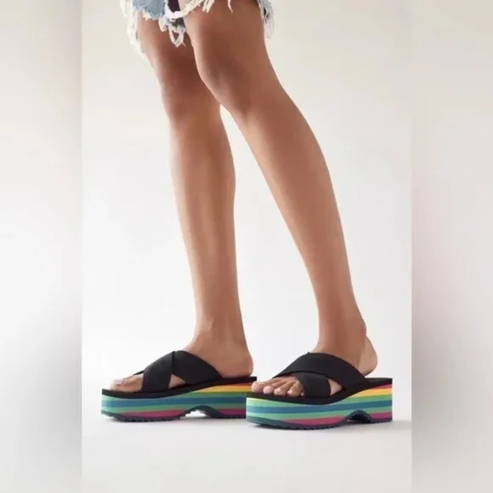 Urban Outfitters Elastic EVA Platform Sandal slip-on Block Heels Size8